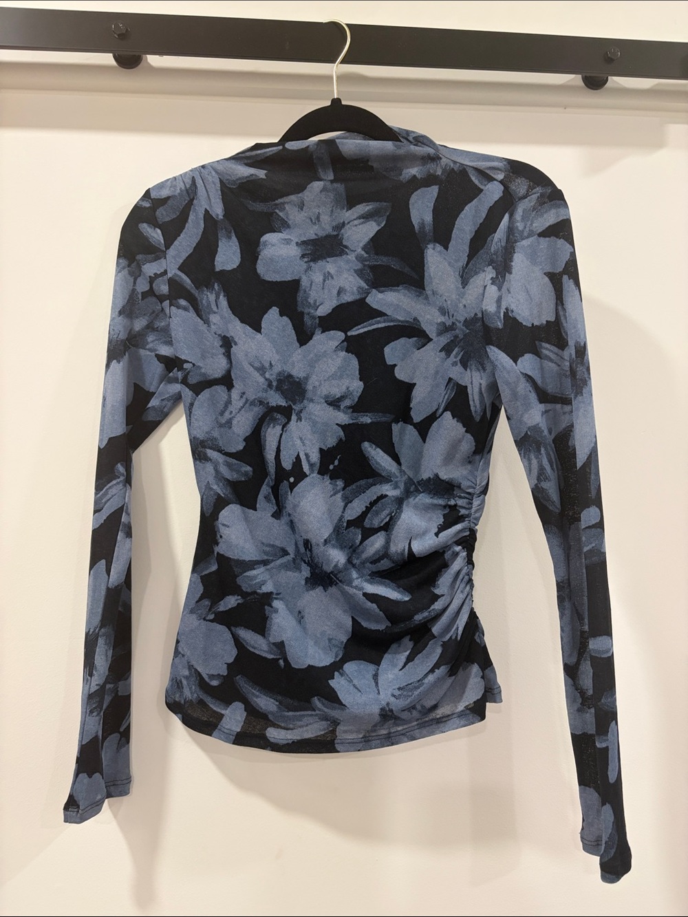 Rails Joelle Floral Ruched Mesh Funnel Neck Top